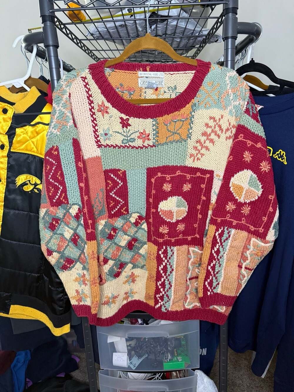 Crystal Kobe Vintage Patchwork Floral Knit Sweater Size S/P